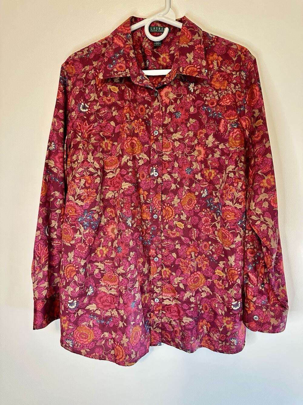 Lauren Ralph Lauren Lightweight Plus 2X Button Long Sleeve Shirt Floral Colorful